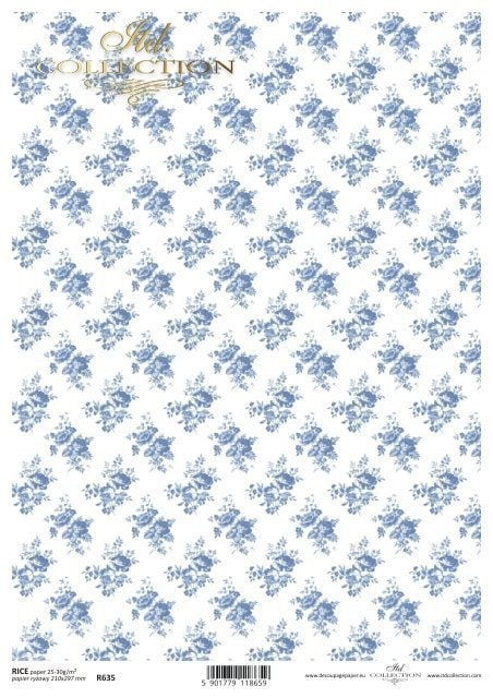 Shabby Chic flowers Background Blue Small ITD Collection decoupage paper | Size A4 - 210x297 mm | 8.27x11.7 in | weight 30-35 gsm