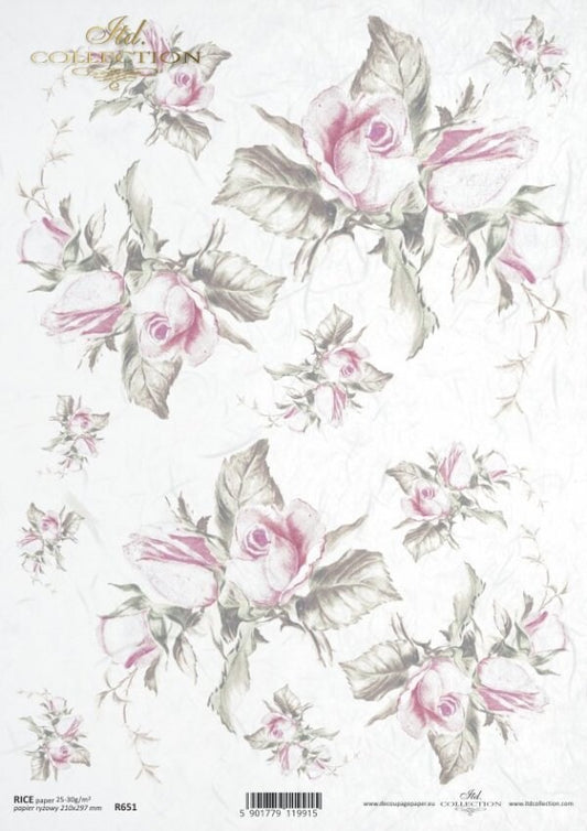 Roses Background Light Pink ITD Collection decoupage paper | Size A4 - 210x297 mm | 8.27x11.7 in | paper weight 30-35 gsm R0890