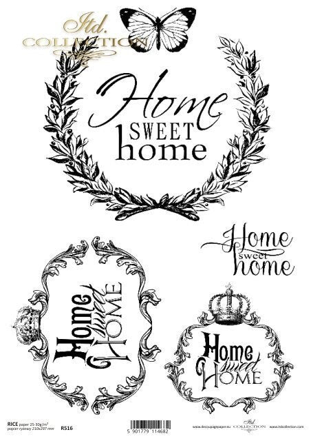 Home Sweet Home ITD Collection decoupage paper | Size A4 - 210x297 mm | 8.27x11.7 in | paper weight 30-35 gsm R0516