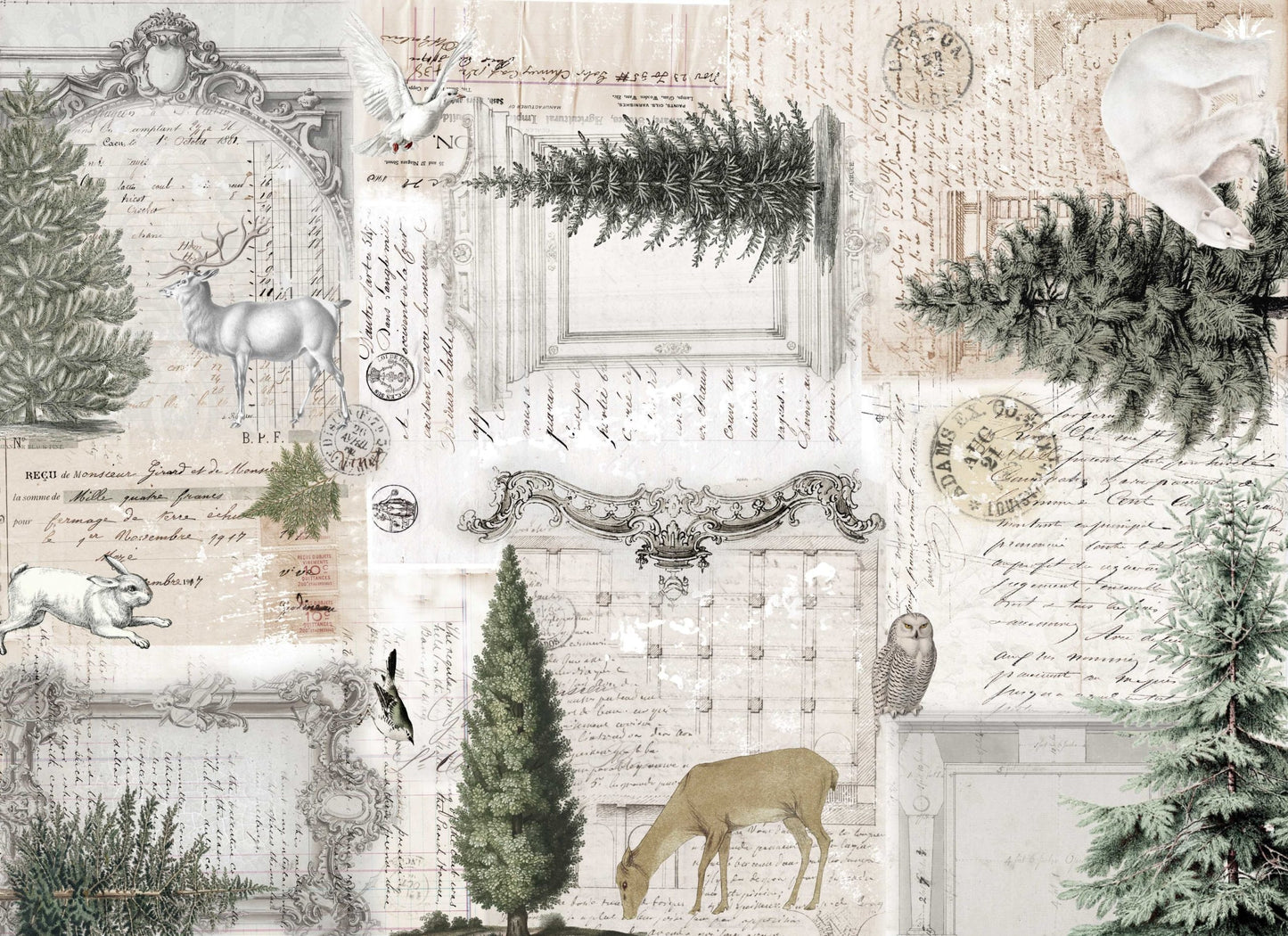Roycycled Decoupage Paper | Neutral Christmas Masterboard 20" x 29"