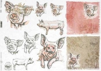 Pigs ITD Collection decoupage paper | Size A3 420x297 mm | 16.5inch x 11.7inch | Paper Weight 30 gsm2 R0400L