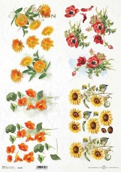 Sunflowers, daisies, flowers ITD Collection decoupage paper | Size A3 420x297 mm | 16.5inch x 11.7inch | Paper Weight 30 gsm2 R1089L