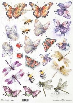 Butterflies, Bees, Dragon Flies ITD Collection decoupage paper | Size A3 420x297 mm | 16.5inch x 11.7inch | Paper Weight 30 gsm2 R1097L