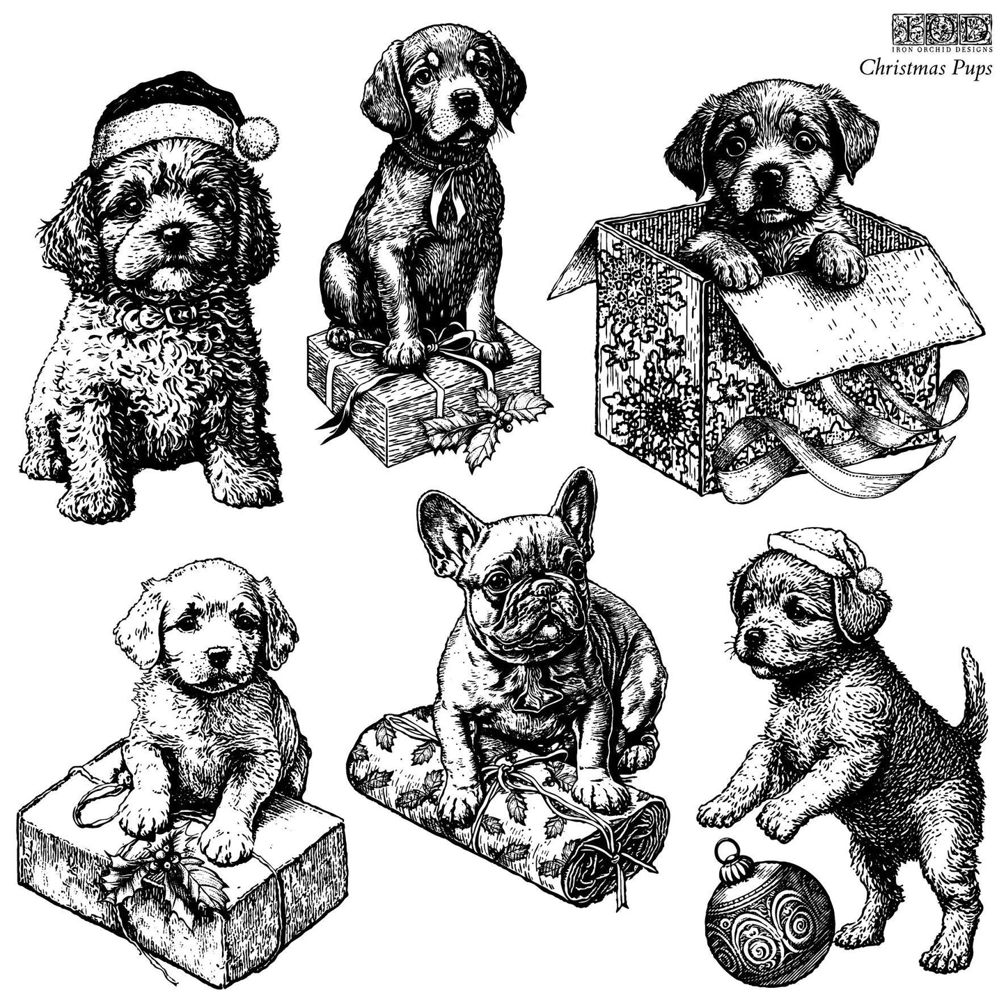 Christmas Puppies 12 x 12 IOD stamp - by Iron Orchid Designs Limited Christmas Release