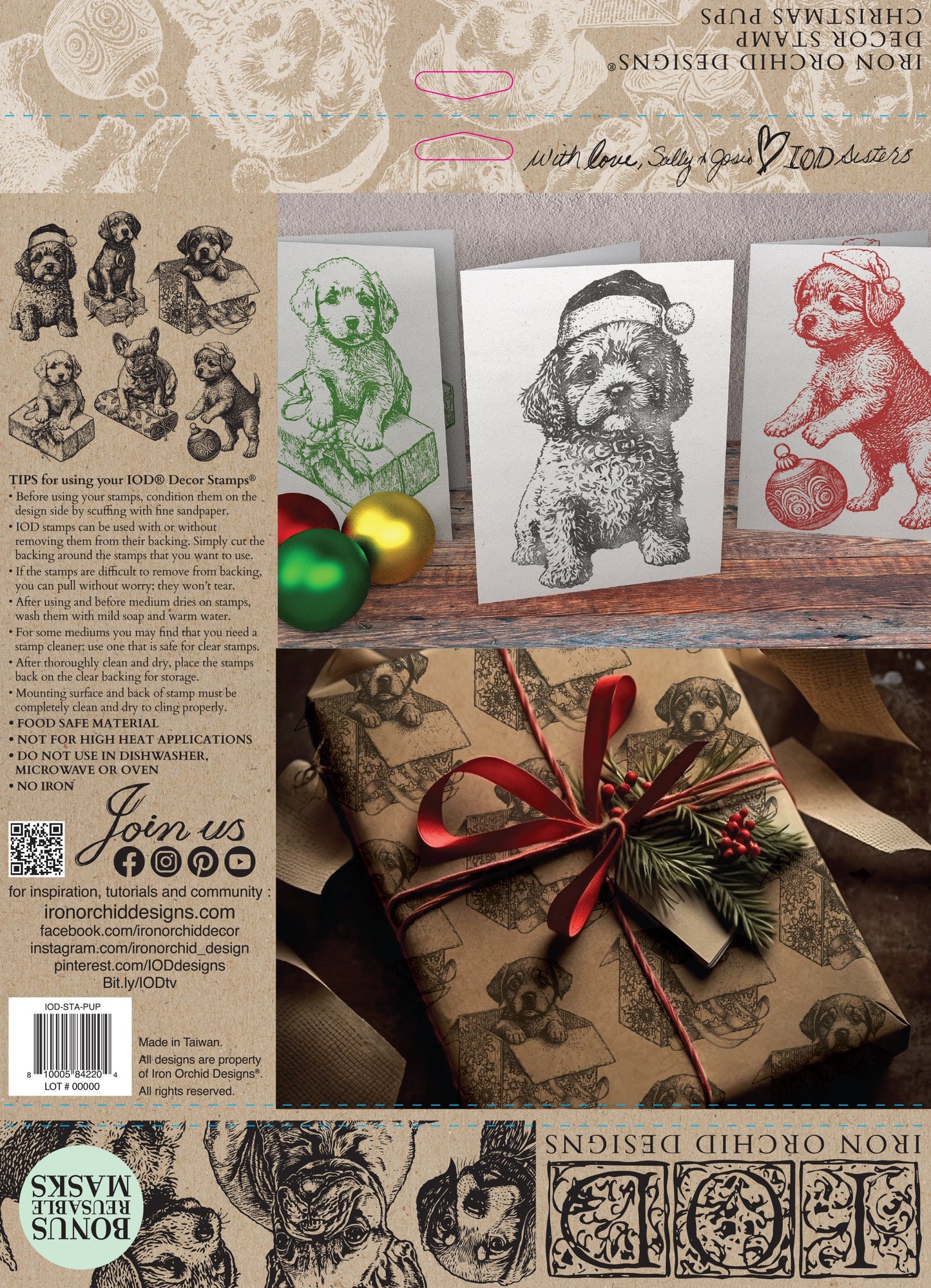 Christmas Puppies 12 x 12 IOD stamp - by Iron Orchid Designs Limited Christmas Release