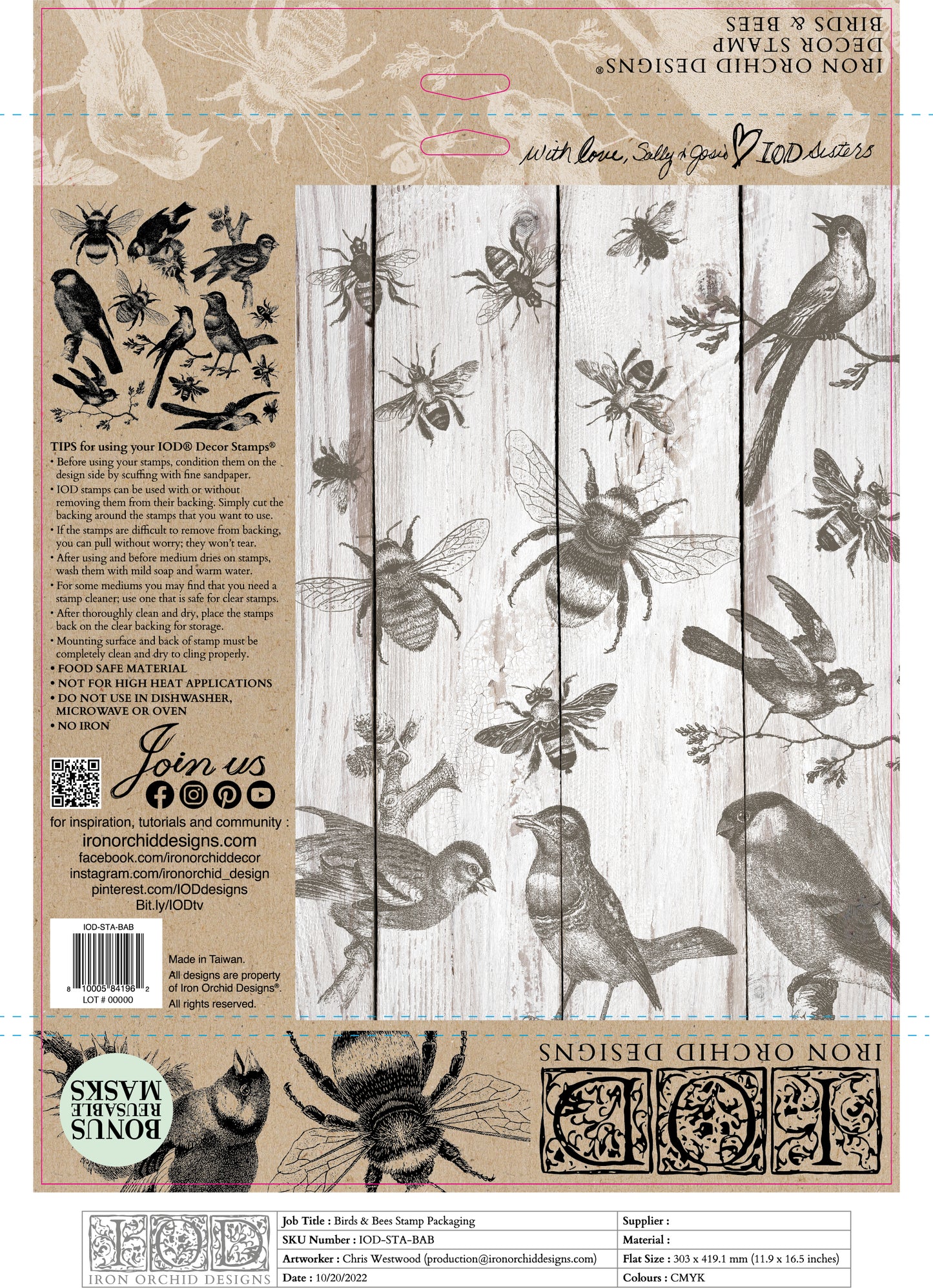 Birds & Bees 12 X 12  IOD stamp - by Iron Orchid Designs - New Release