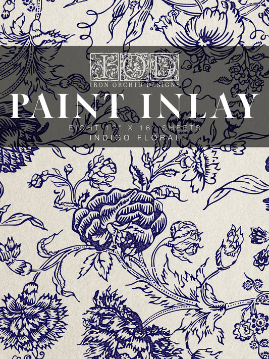 Indigo Floral IOD Paint Inlay by Iron Orchid Design