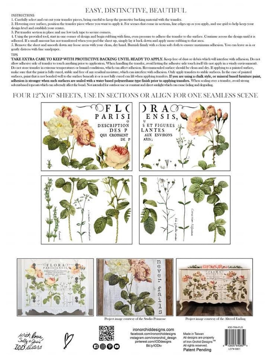 IOD transfer Floral Parisiensis Transfer pad with (4) 12 X 16 Sheets by Iron Orchid Designs Furniture transfer decal