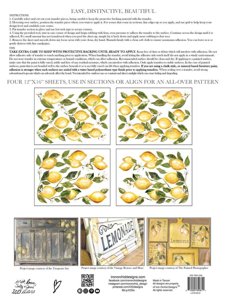 IOD transfer Lemon Drops Transfer pad with (4) 12 X 16 Sheets by Iron Orchid Designs Furniture transfer decal